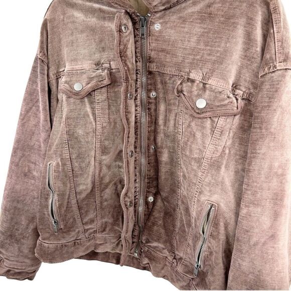 Free People Velvet Trucker Zip Up Snap Button Jacket Mauve XS/S - Picture 8 of 16